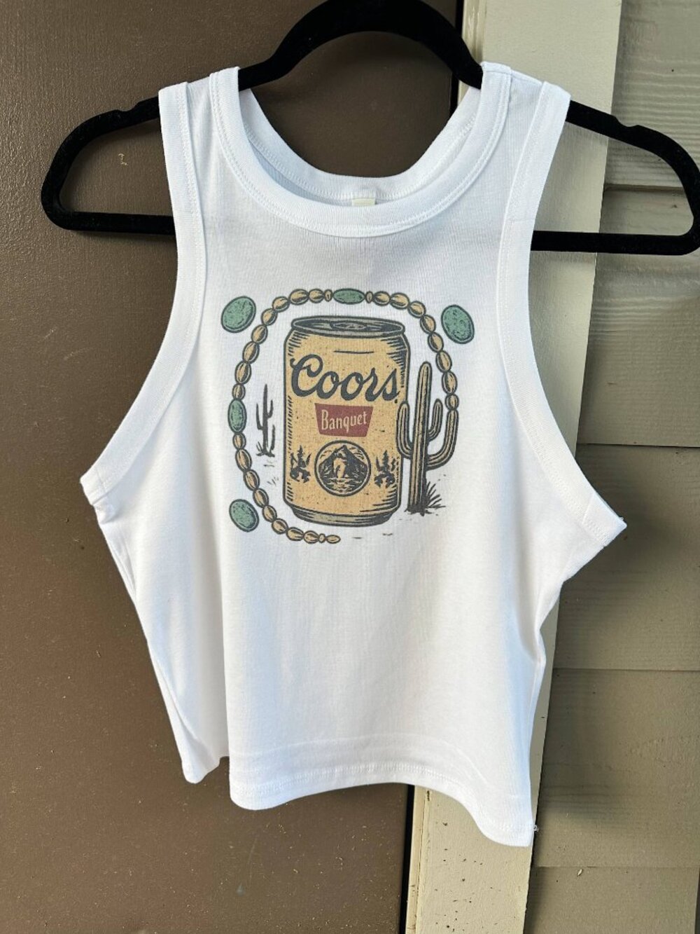Coors Banquet Crop Tank Top Vintage Beer Can Western Desert Graphic Sleeveless Y